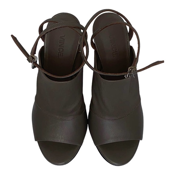VINCE. Grace Light Taupe Gray Leather Mule Heel sz 6 US Ankle Strap Open Toe - Picture 7 of 11